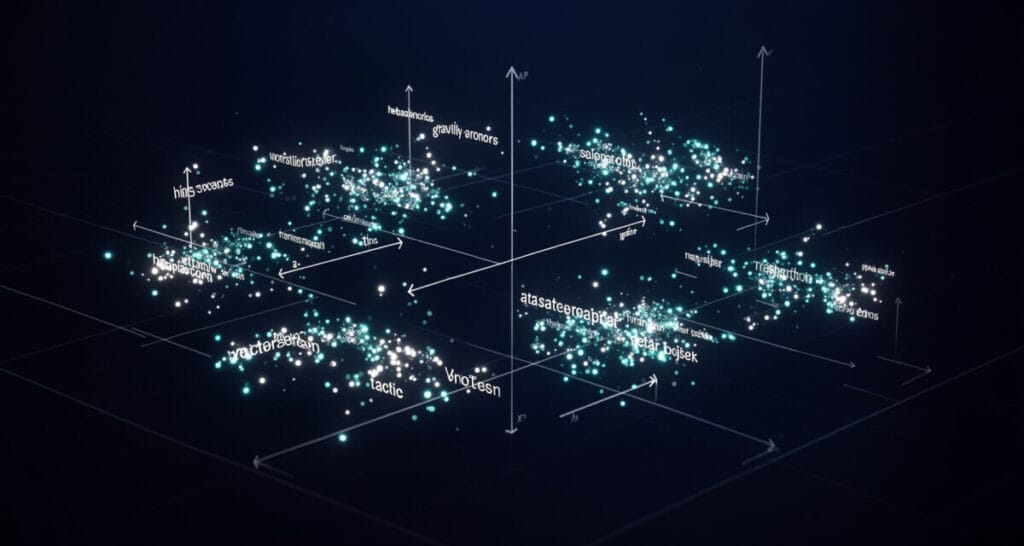 LangChain 구조에서 임베딩 모델이 텍스트를 벡터 공간으로 변환하는 개념도